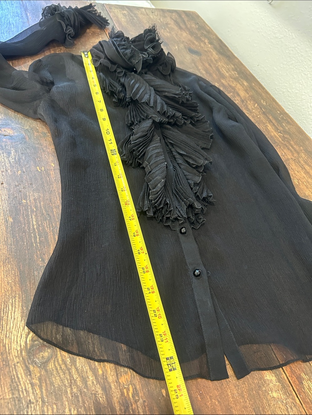 Ralph Lauren Black Label silk ruffle button down blouse black S - Picture 12 of 14